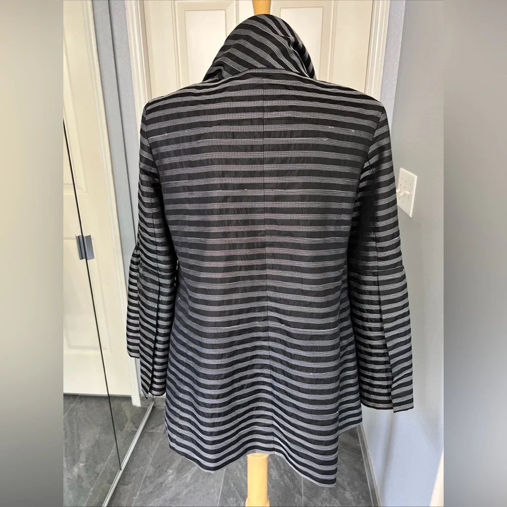 Samuel Dong Black Striped Peplum Bell‎ Sleeve Jacket